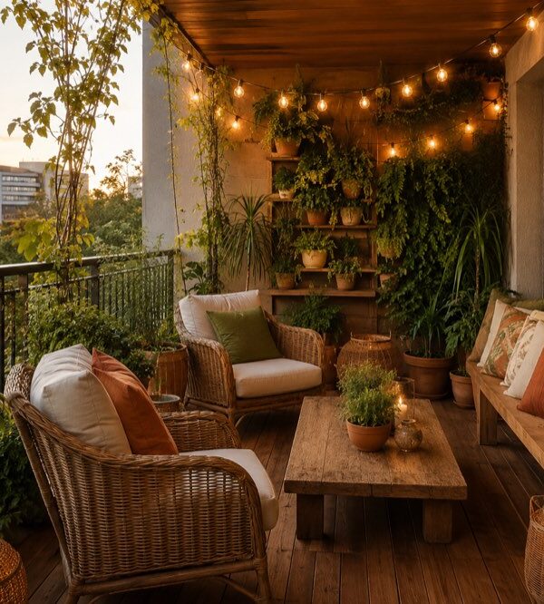 Gemütlicher, Grüner Balkon zu Hause