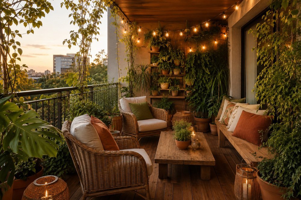 Gemütlicher, Grüner Balkon zu Hause
