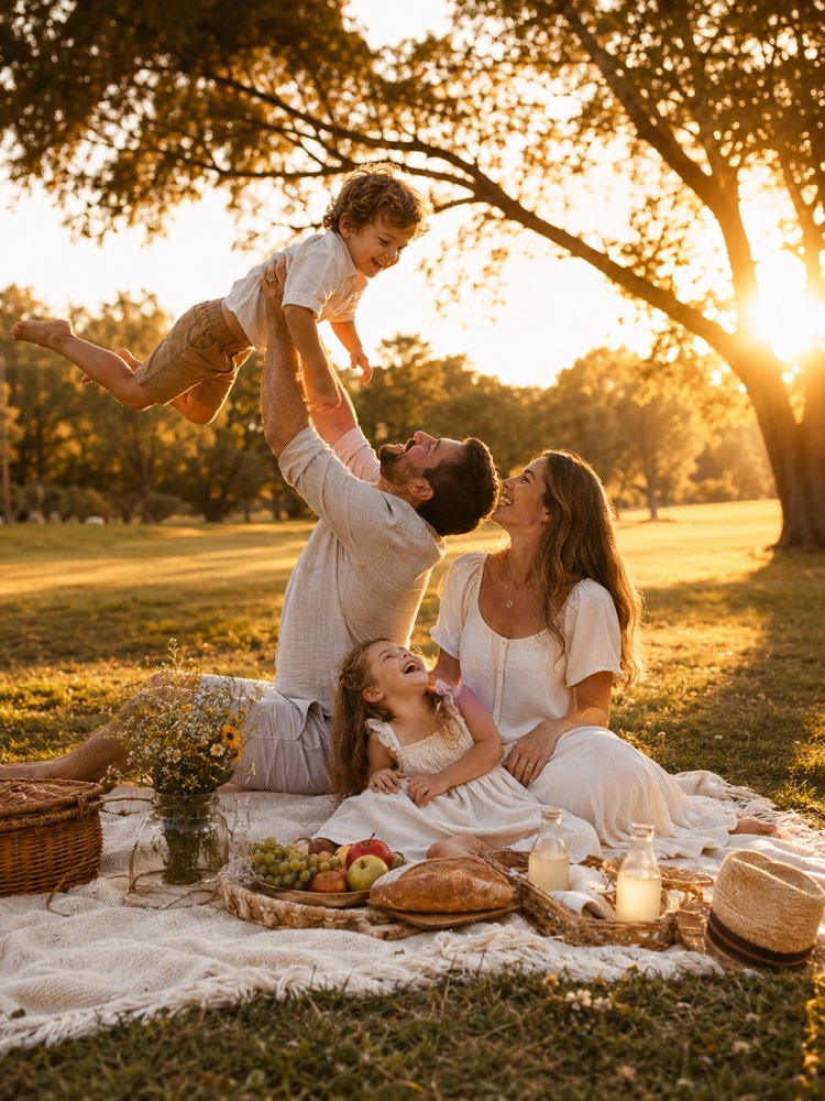 Familien-Picknick-Shooting in der goldenen Stunde
