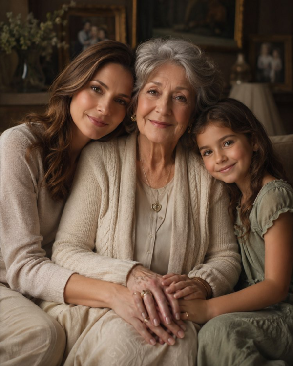 Porträt von drei Generationen der Familie mit KI