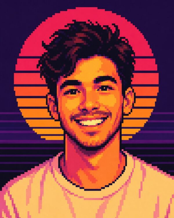 Synthwave-Pixel-Art-Porträt mit KI