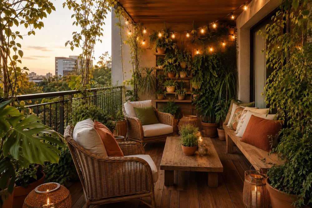 A Cosy, Green Balcony at Home