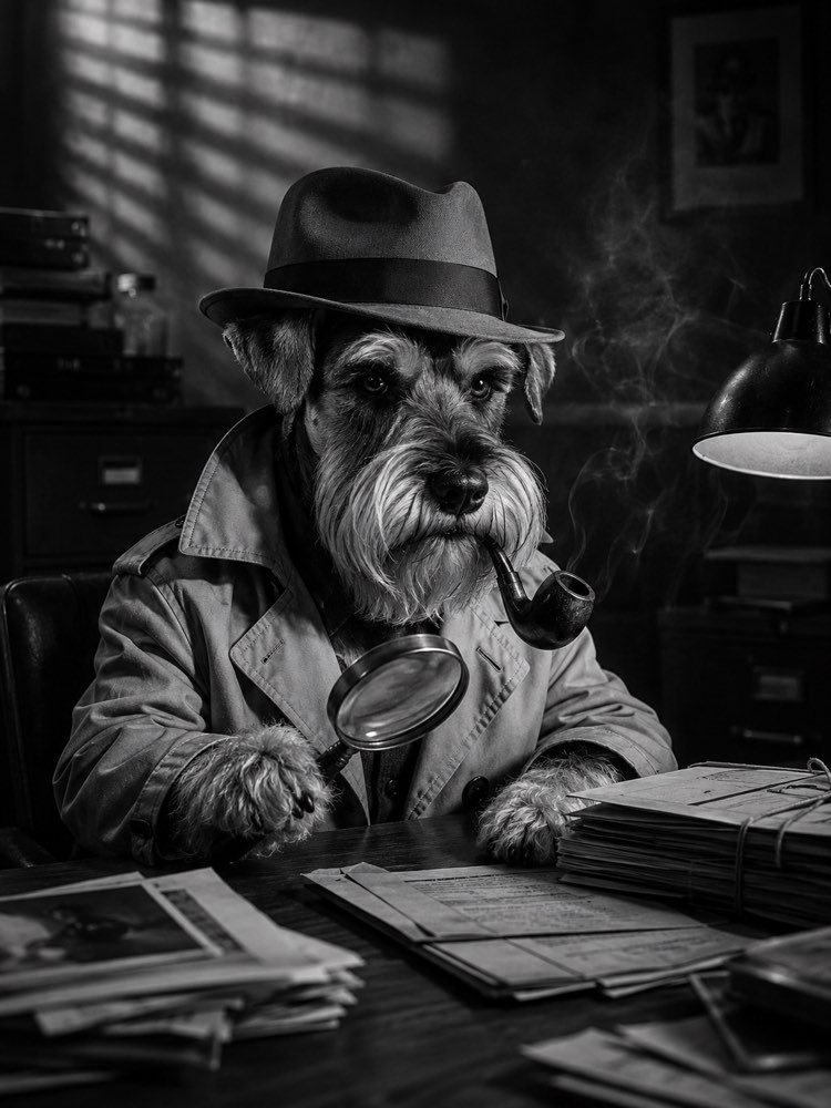 Your Detective Pet: Black and White Noir Portrait