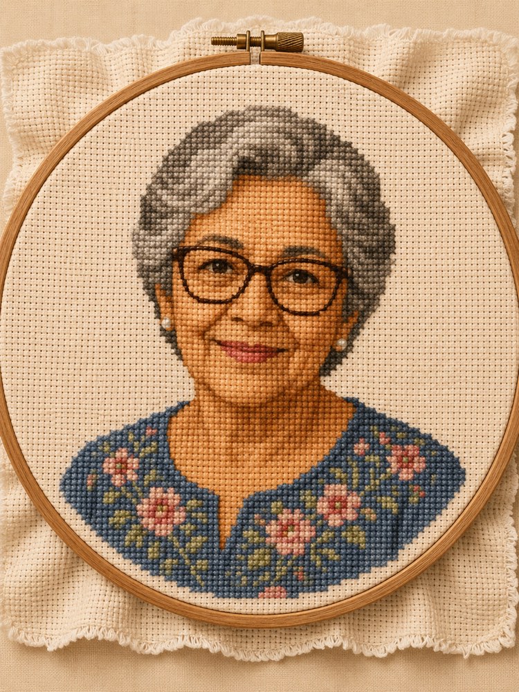 Retrato en bordado de punto de cruz