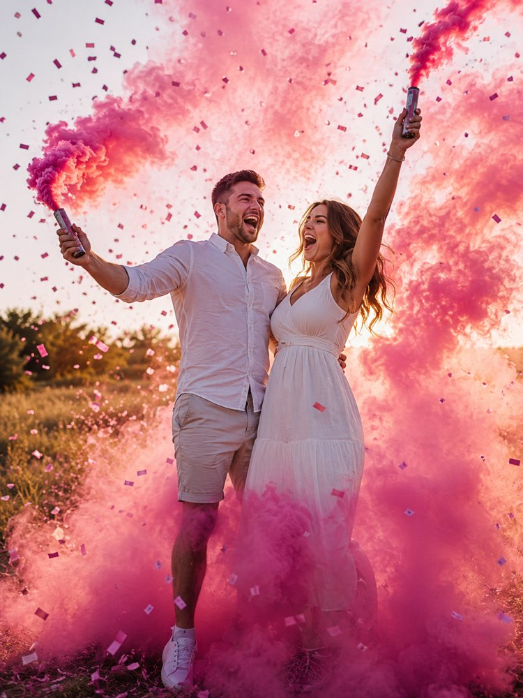 Foto de revelación de sexo con humo de color