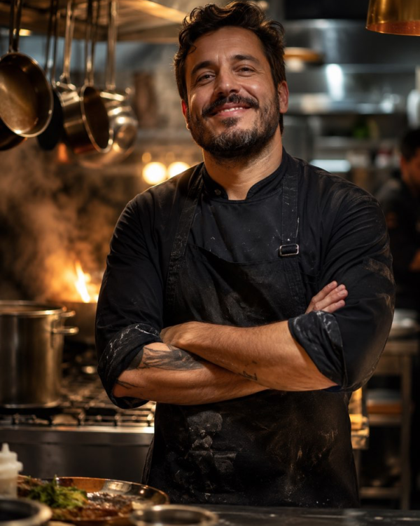 Foto profesional de chef en la cocina