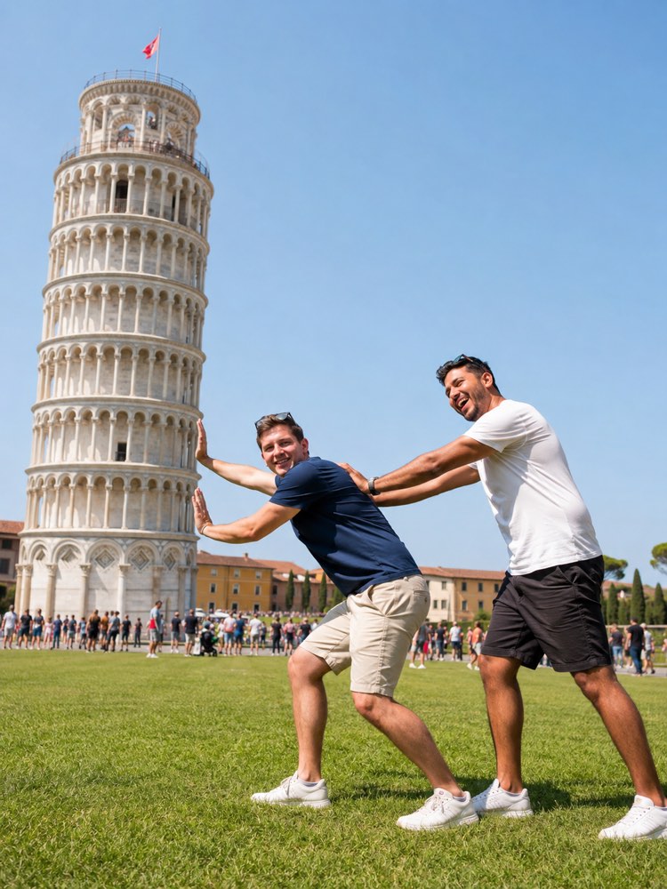 Foto Mentre Reggi la Torre di Pisa con l’IA