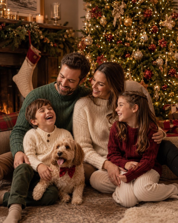 Biglietto di Natale in famiglia stile rivista