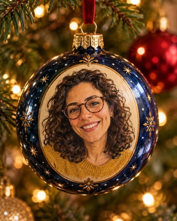 Pallina di Natale con la Tua Foto, Dipinta a Mano sul Vetro