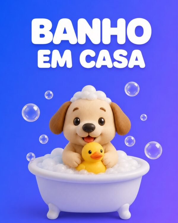 Capa ilustrada do prompt Banho, Escovação e Higiene do Pet em Casa