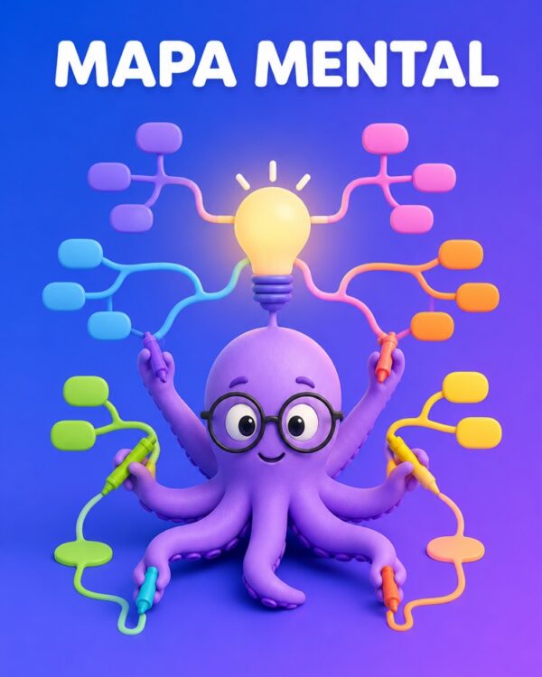 Capa ilustrada do prompt Mapa Mental de Qualquer Assunto - Prompteiro