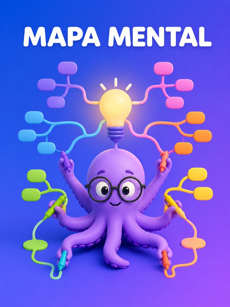 Capa ilustrada do prompt Mapa Mental de Qualquer Assunto - Prompteiro
