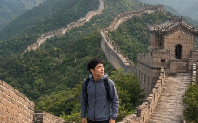 Exemplo do prompt Você na Grande Muralha da China - montagem de viagem no Prompteiro
