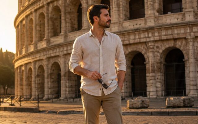 Exemplo do prompt Você no Coliseu, Roma - montagem de viagem no Prompteiro