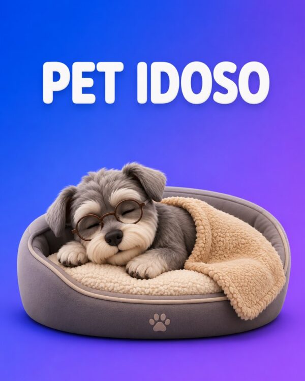Capa ilustrada do prompt Cuidados com o Pet Idoso no Dia a Dia
