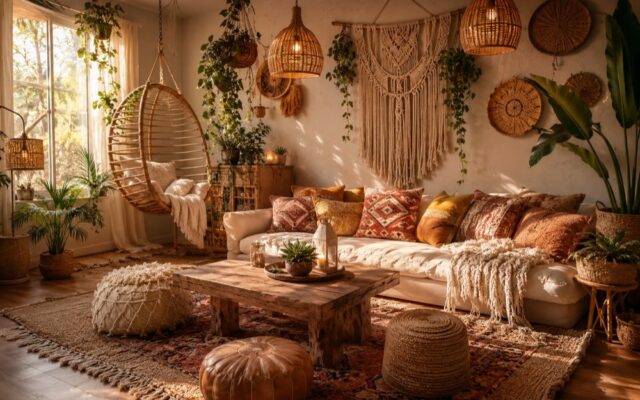 Sala Boho Chic Cheia de Plantas