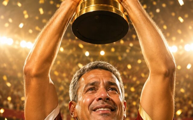 Vire Campeão Erguendo a Taça na Sua Foto