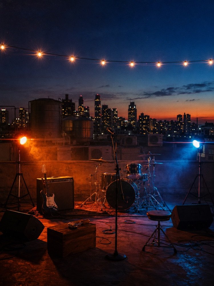 Cena de Clipe Musical no Terraço