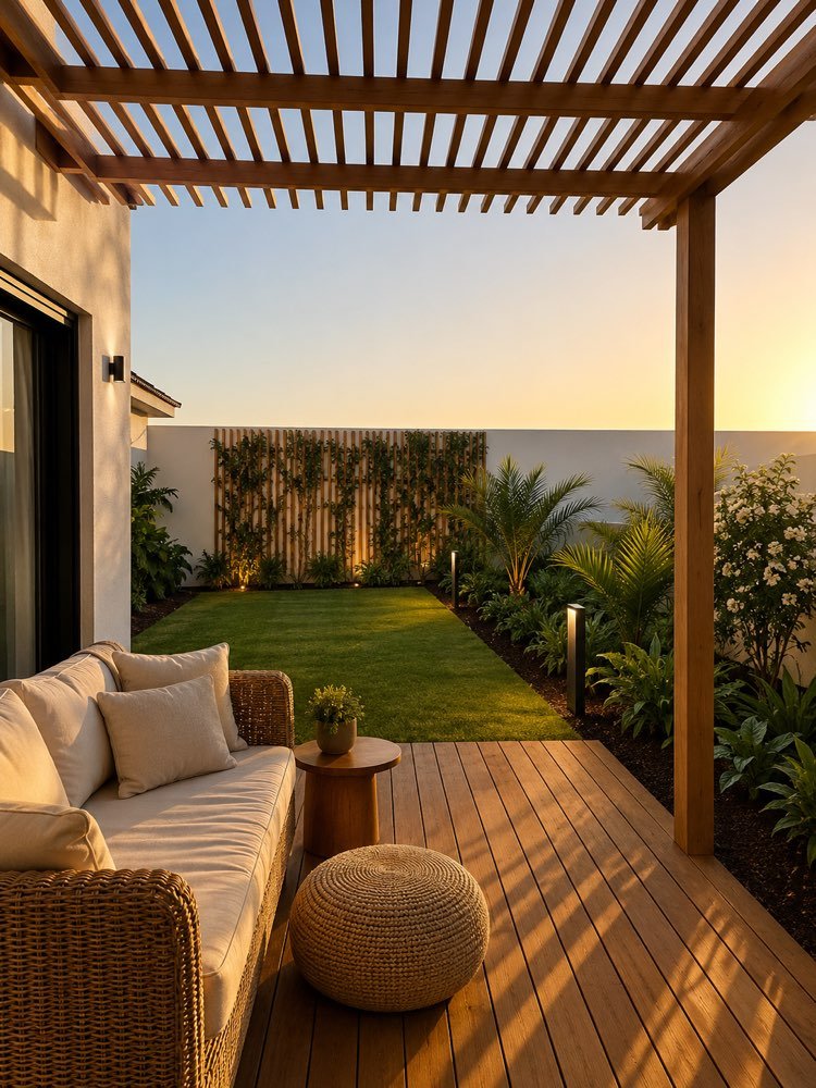 Quintal com Deck e Jardim na Sua Foto