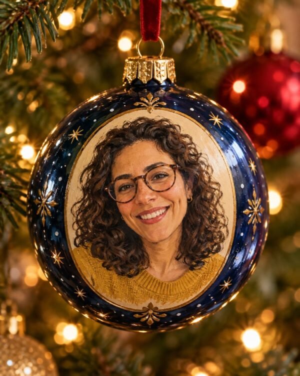 Bola de Natal com a Sua Foto, Pintada à Mão no Vidro