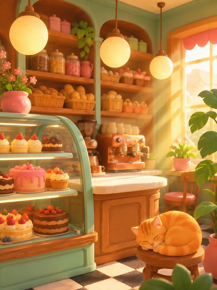 3D动画风格的西点店场景