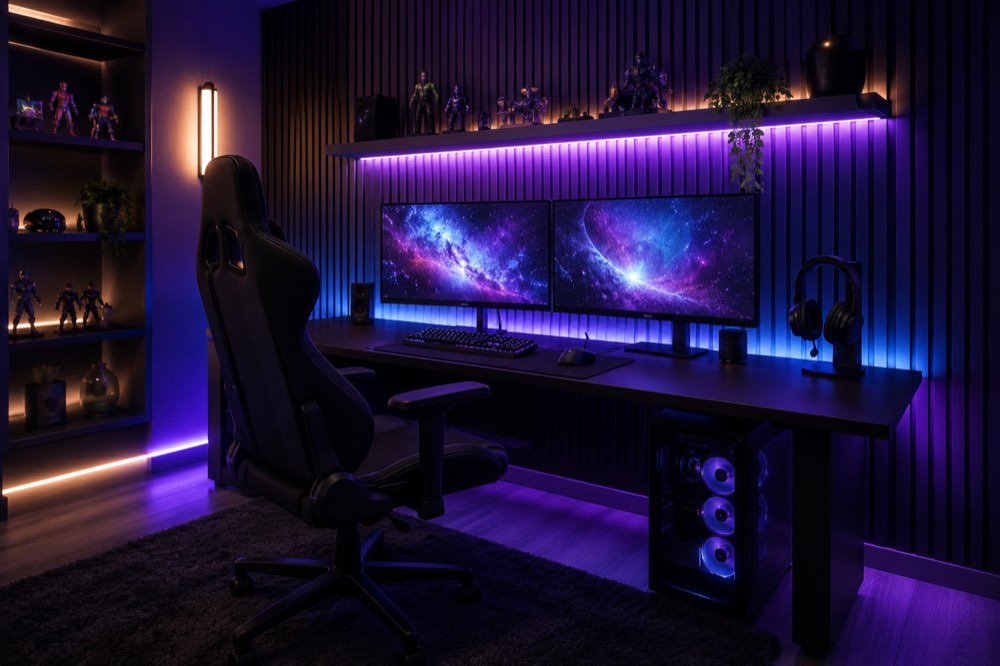沉浸式游戏 setup,配 RGB 灯光
