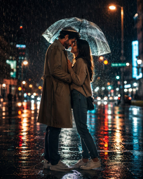 雨中电影感情侣拍摄